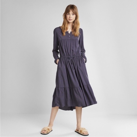 Xirena Lilah Peasant Dress Size Large Gray Striped - Picture 1 of 5